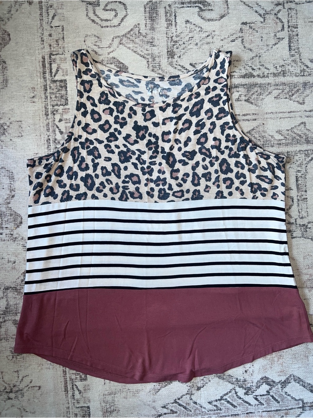Maurices Women’s Beige Leopard Print & Mauve Colorblock Tank Top